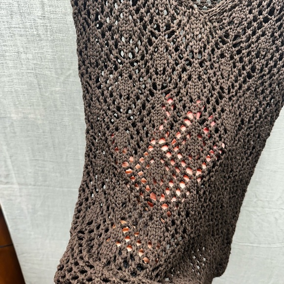 Bandolino Y2K brown, crochet knit V-neck sleeveless tank top boho cotton Med - Picture 5 of 9
